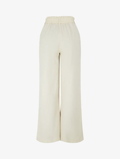 Pantalon ample effet lin à 2 boutons - Beige - 2