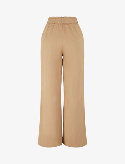 Pantalon ample effet lin à 2 boutons - Camel - 2