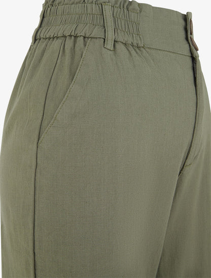 Pantalon ample effet lin à 2 boutons - Kaki - 3