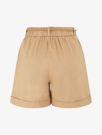 Short uni à revers effet lin - Camel - 2