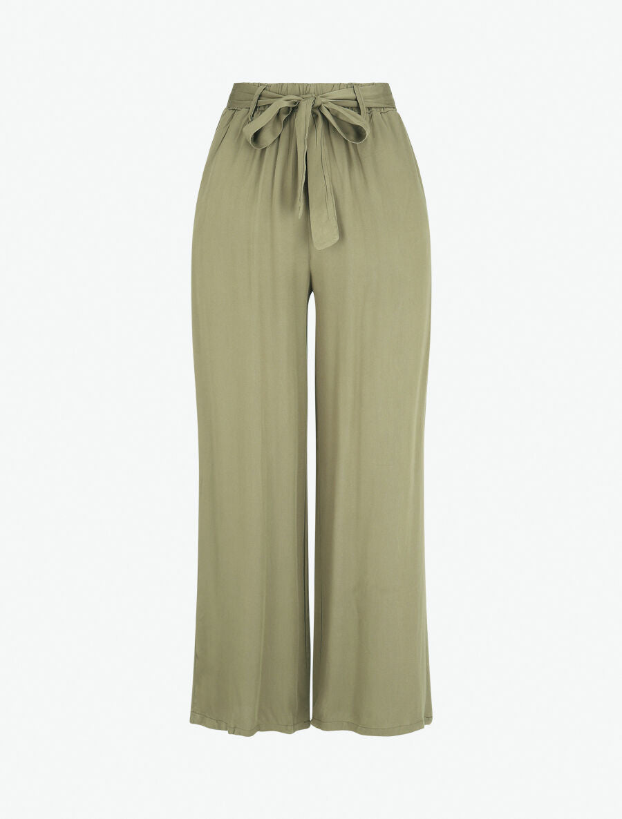 Pantalon fluide élastiqué - Kaki - 1