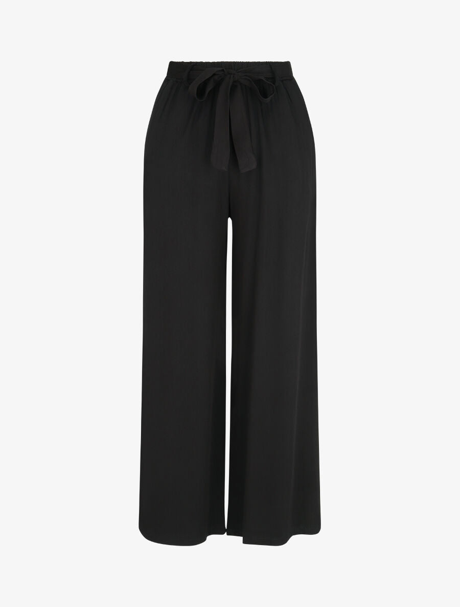 Pantalon fluide élastiqué - Noir - 1
