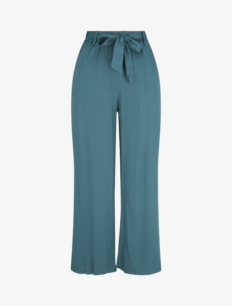 Pantalon fluide élastiqué - Bleu canard - 1