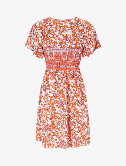 Robe imprimé foulard à manches volantées - Orange - 2