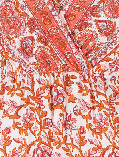 Robe imprimé foulard à manches volantées - Orange - 3
