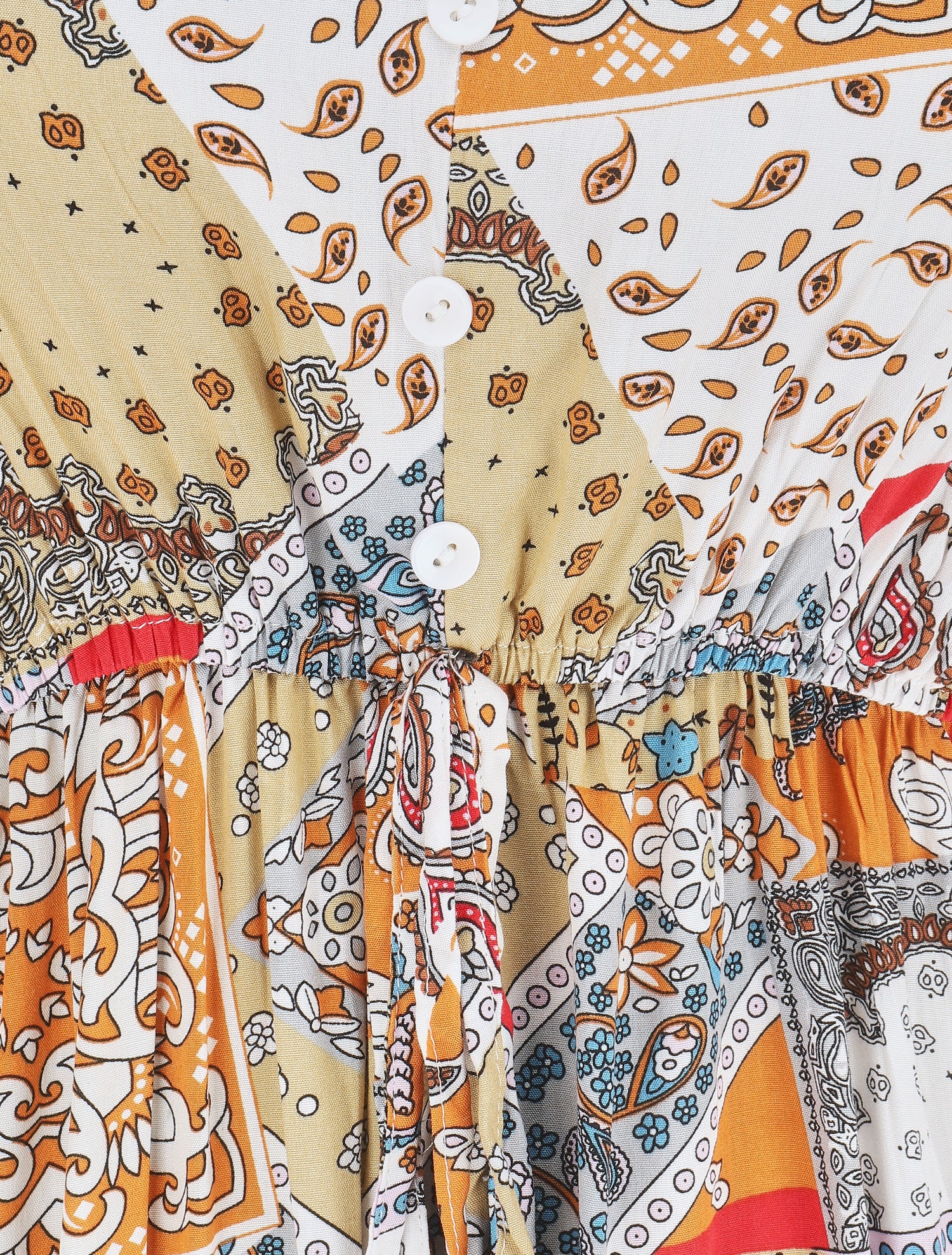 Robe longue motif patchwork à fines bretelles - Beige - 3
