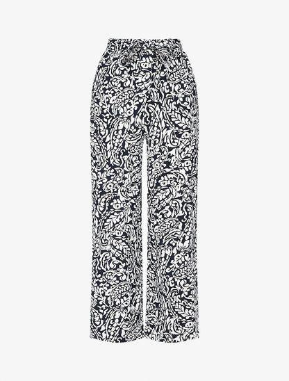 Pantalon fluide à imprimé foulard - Marine - 1