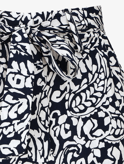 Pantalon fluide à imprimé foulard - Marine - 3