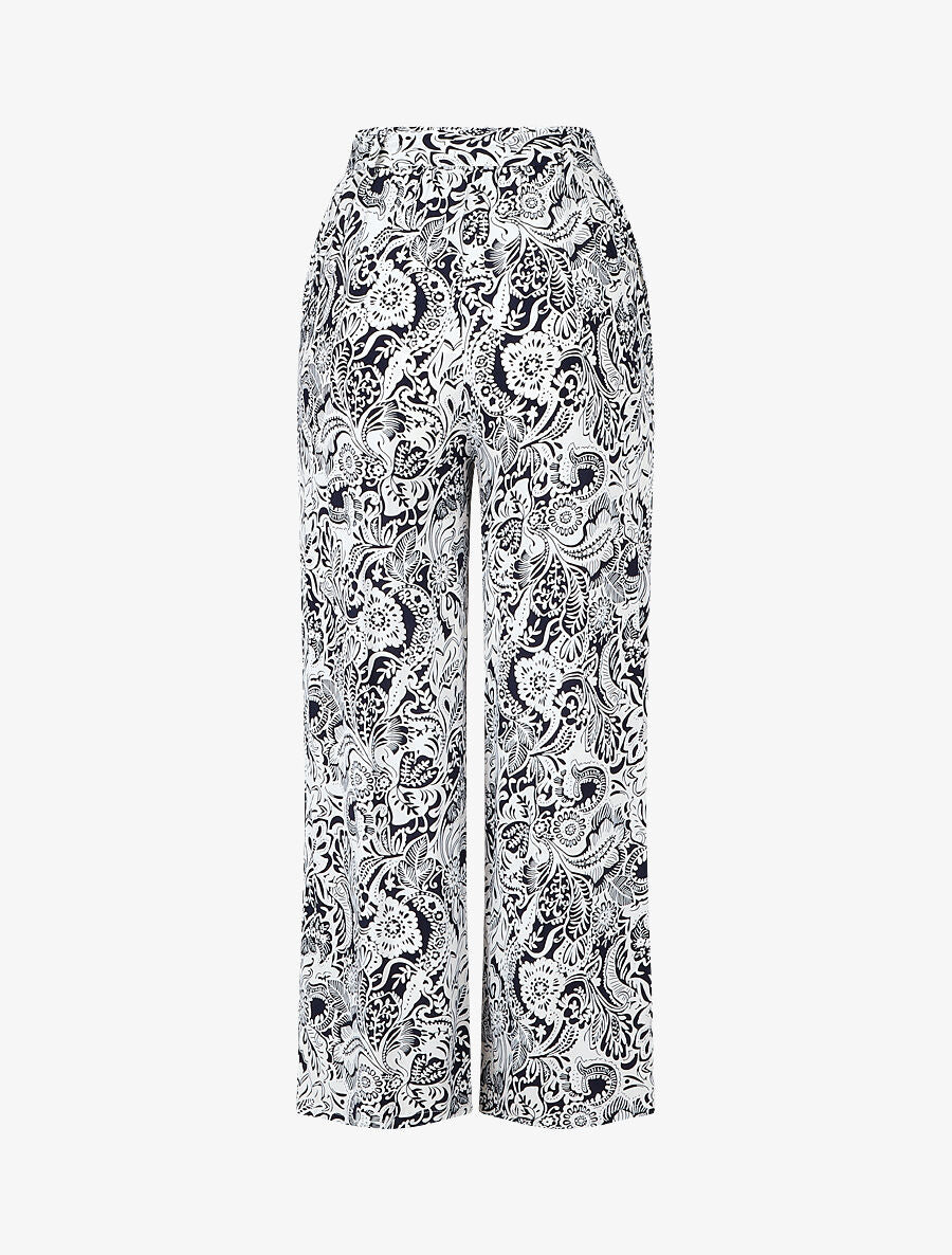 Pantalon fluide à imprimé feuillage - Marine - 2