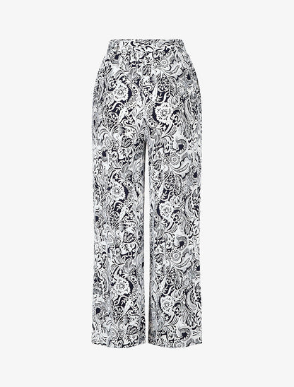 Pantalon fluide à imprimé feuillage - Marine - 2