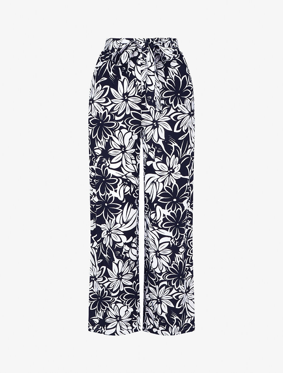 Pantalon fluide à imprimé hawaien - Bleu nuit - 1