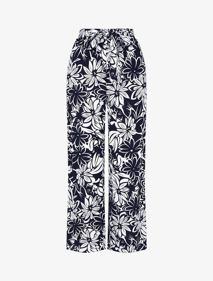 Pantalon fluide à imprimé hawaien - Bleu nuit - 1