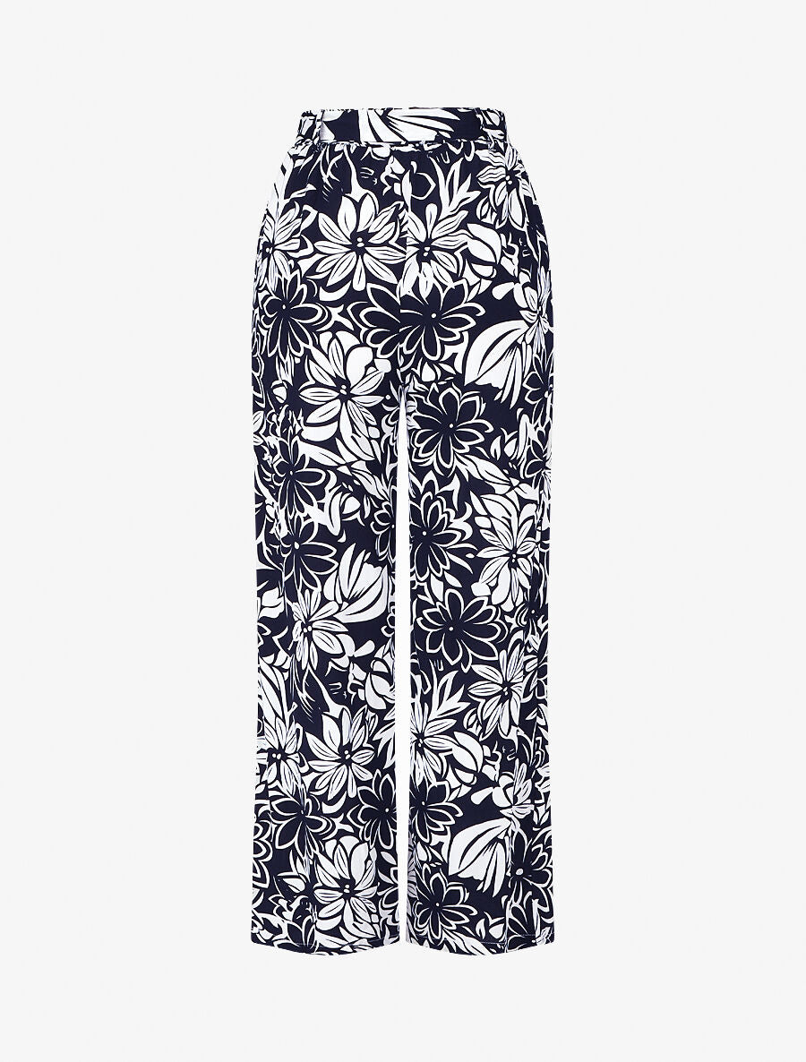 Pantalon fluide à imprimé hawaien - Bleu nuit - 2