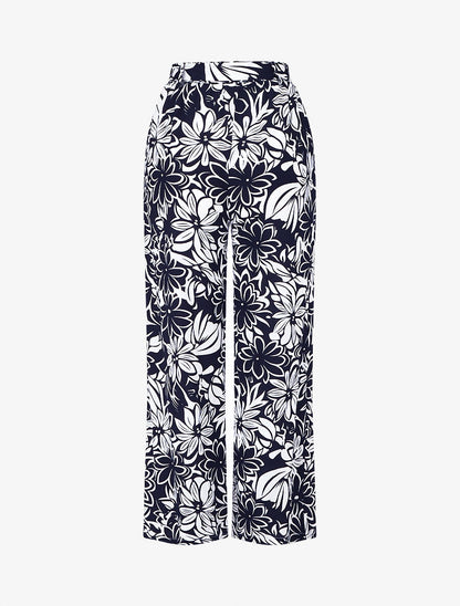 Pantalon fluide à imprimé hawaien - Bleu nuit - 2