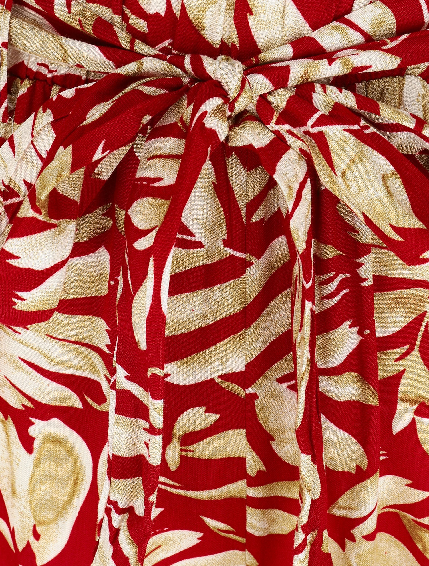 Pantalon fluide élastiqué imprimé feuilles - Rouge - 3