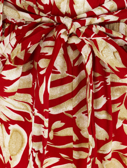 Pantalon fluide élastiqué imprimé feuilles - Rouge - 3