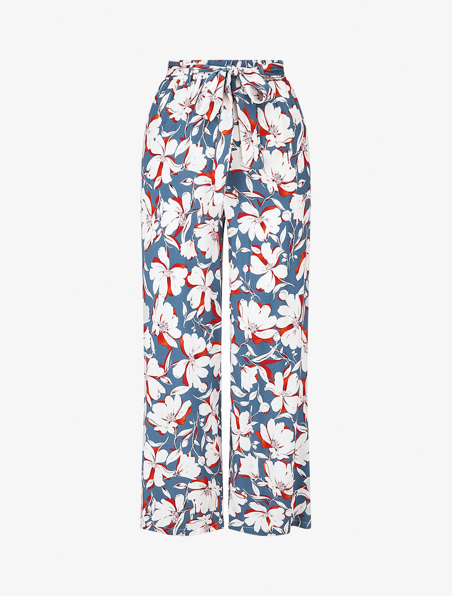 Pantalon fluide à imprimé fleuri - Bleu - 4