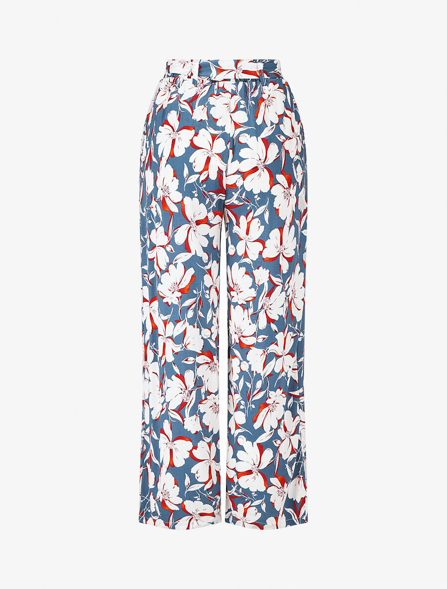 Pantalon fluide à imprimé fleuri - Bleu - 2