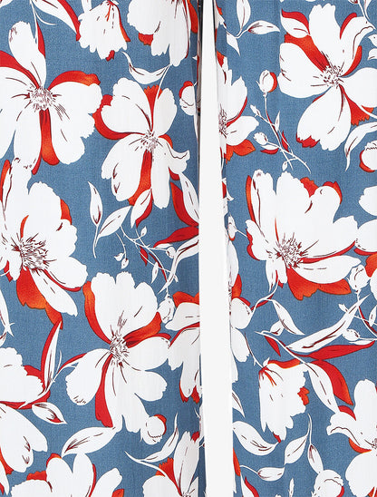 Pantalon fluide à imprimé fleuri - Bleu - 3