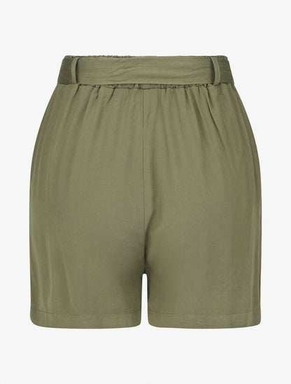 Short fluide uni et ceinturé - Kaki - 2