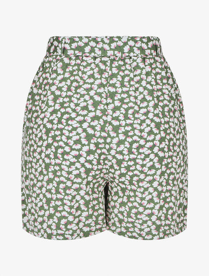 Short fluide imprimé petites fleurs et ceinturé - Vert - 2