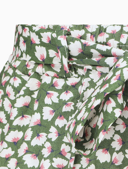 Short fluide imprimé petites fleurs et ceinturé - Vert - 3