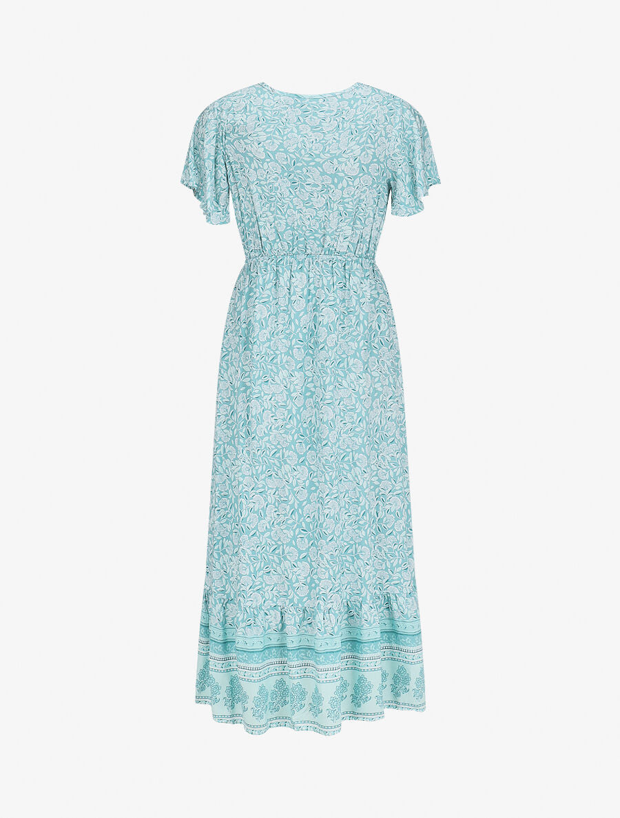 Robe longue à fleurs et manches courtes - Bleu clair - 2