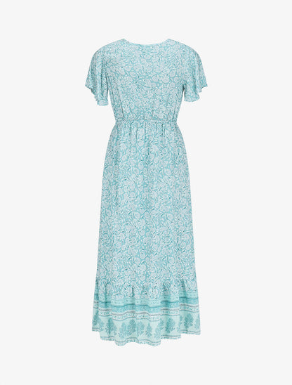 Robe longue à fleurs et manches courtes - Bleu clair - 2
