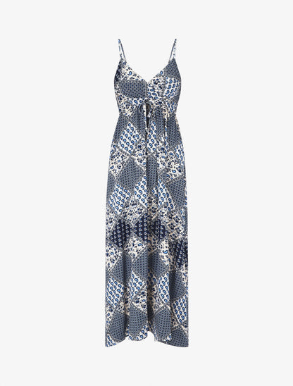 Robe longue à fines bretelles imprimé foulard - Bleu - 1