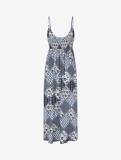Robe longue à fines bretelles imprimé foulard - Bleu - 2