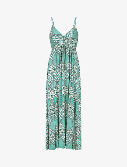 Robe longue à fines bretelles imprimé foulard - Vert - 4