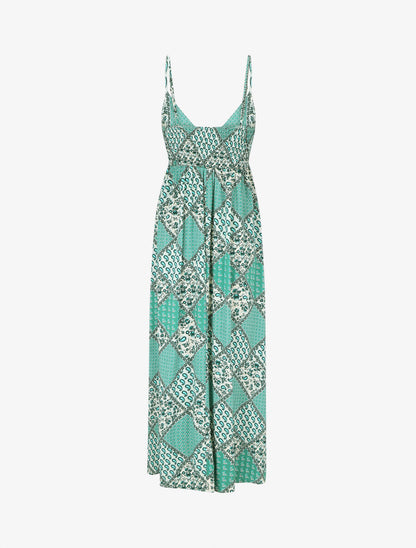 Robe longue à fines bretelles imprimé foulard - Vert - 2