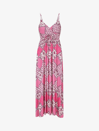 Robe longue à fines bretelles imprimé foulard - Fushia - 1