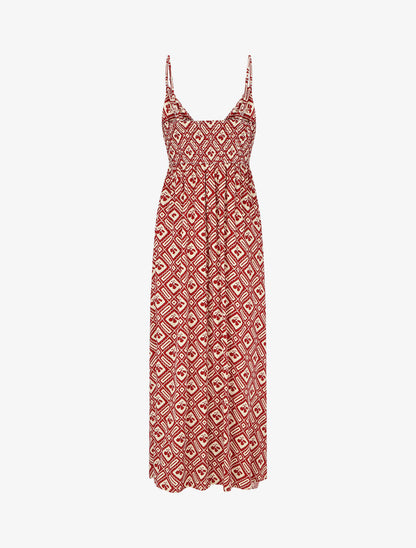 Robe longue à fines bretelles imprimé graphique - Rouge - 2