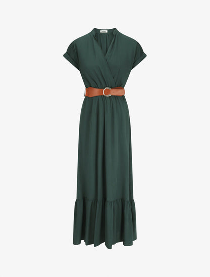 Robe longue unie manches courtes - Vert sapin - 5