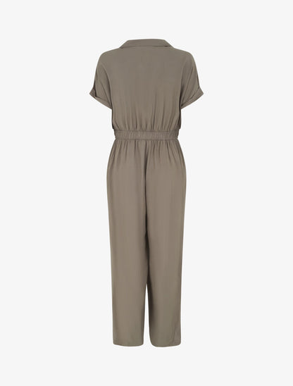 Combinaison ample style chemise manches courtes - Kaki - 2