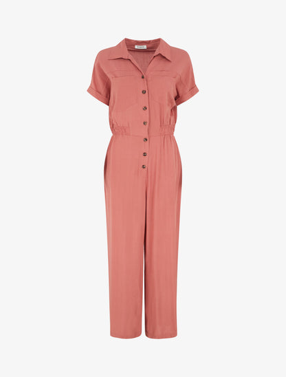 Combinaison ample style chemise manches courtes - Vieux rose - 1