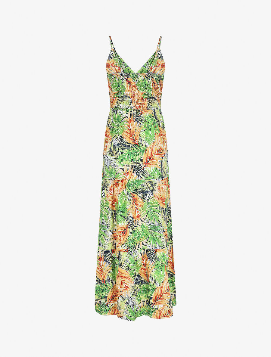 Robe longue à bretelles imprimé tropical irisé - Blanc/vert - 2