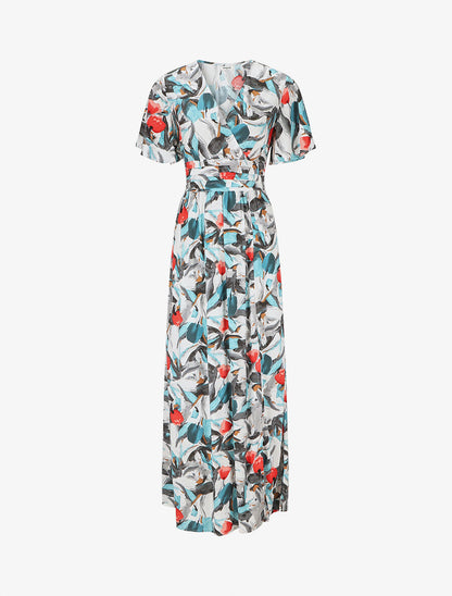 Robe longue fendue à taille élastiquée - Noir - 4