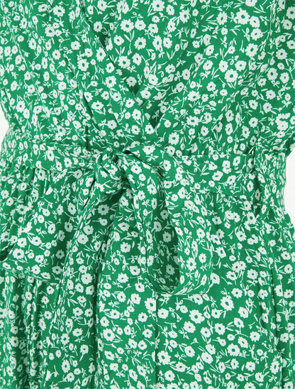 Combishort évasé manches courtes imprimé fleuri - Vert - 3