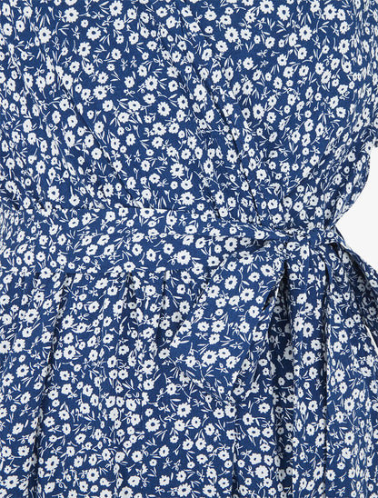 Combishort évasé manches courtes imprimé fleuri - Bleu - 3
