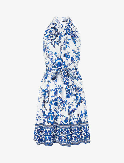 Robe mi-longue évasée imprimé floral - Bleu - 1