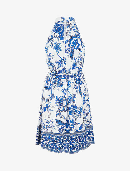 Robe mi-longue évasée imprimé floral - Bleu - 2