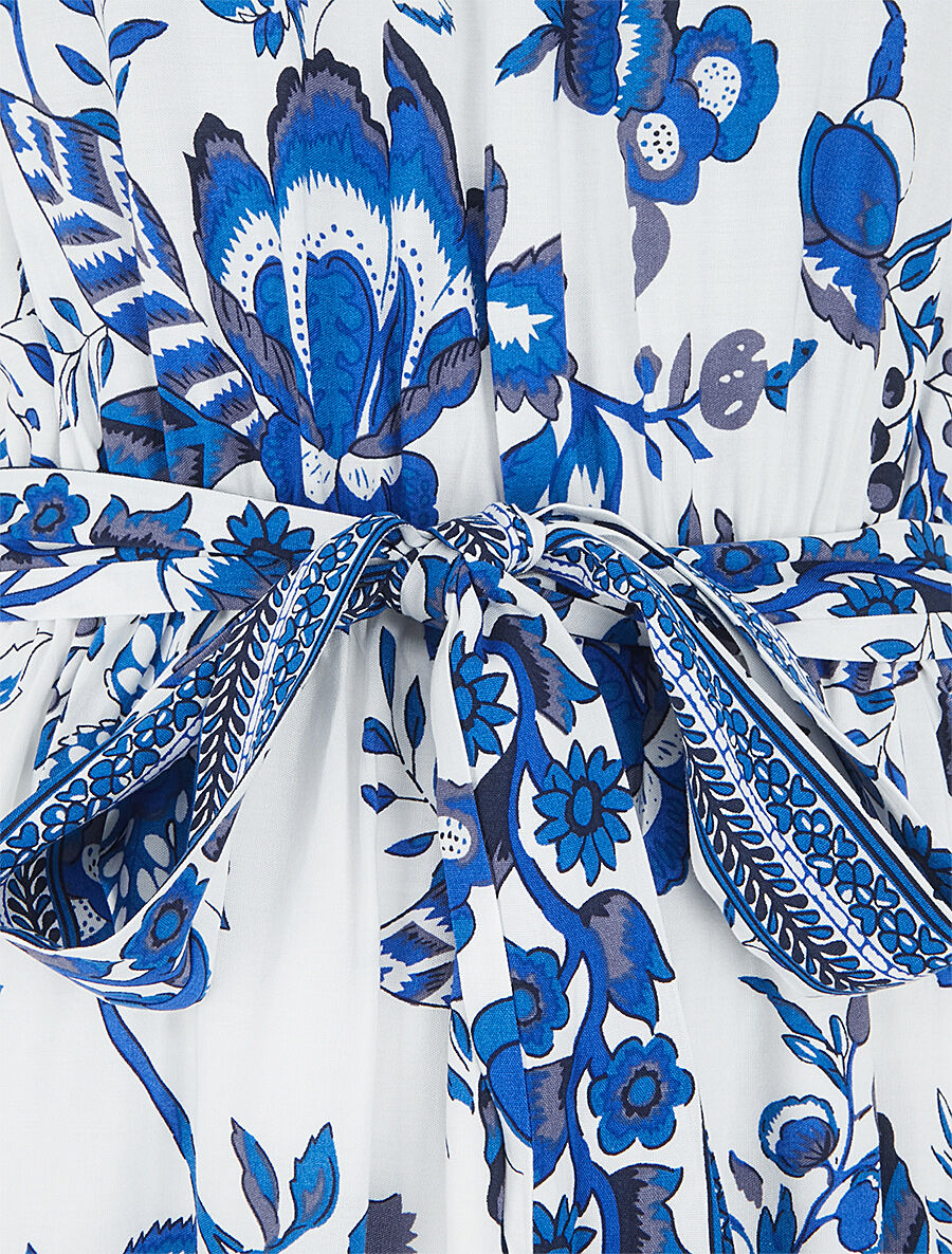 Robe mi-longue évasée imprimé floral - Bleu - 3