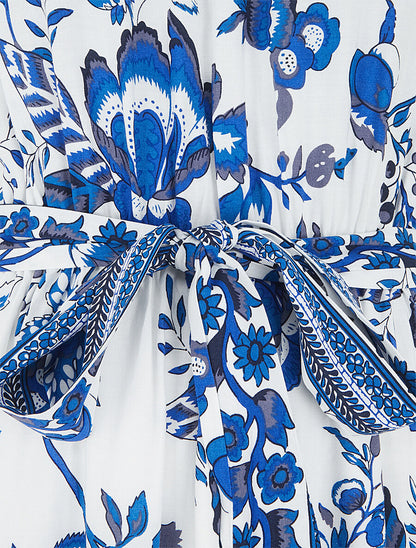Robe mi-longue évasée imprimé floral - Bleu - 3