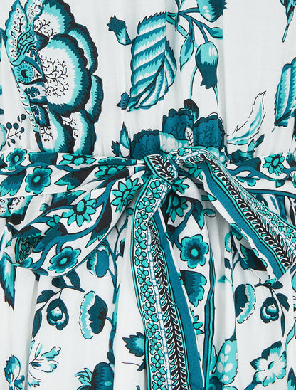 Robe mi-longue évasée imprimé floral - Vert - 3