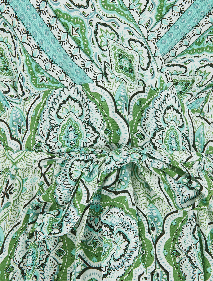 Robe longue évasée imprimé arabesque fleuri à bretelles - Vert - 3