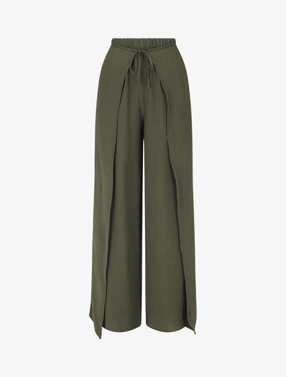 Pantalon coupe droite à pans superposés - Kaki - 1