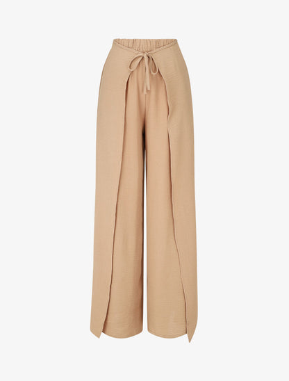 Pantalon coupe droite à pans superposés - Camel - 1