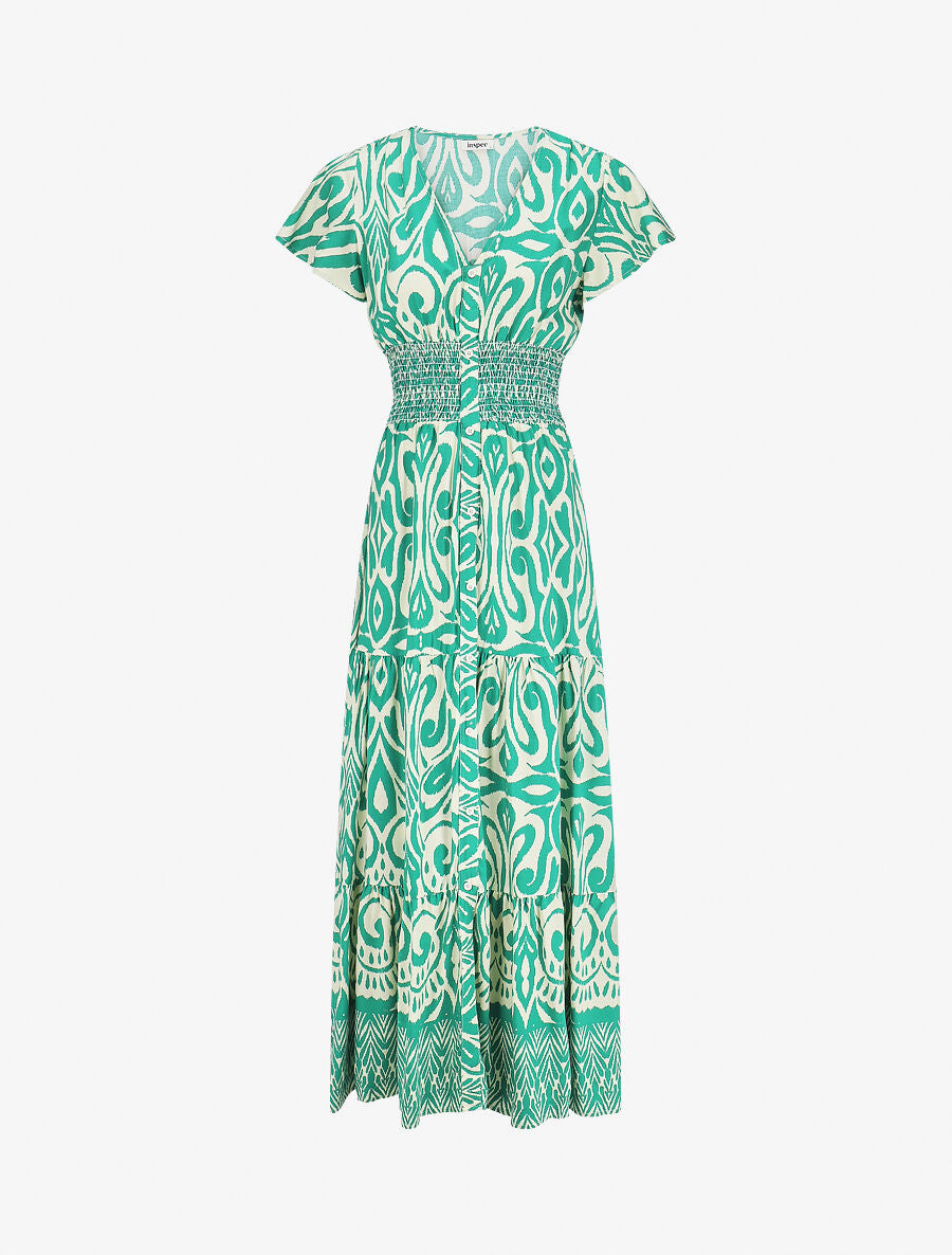 Robe longue à manches courtes imprimé graphique - Vert - 1